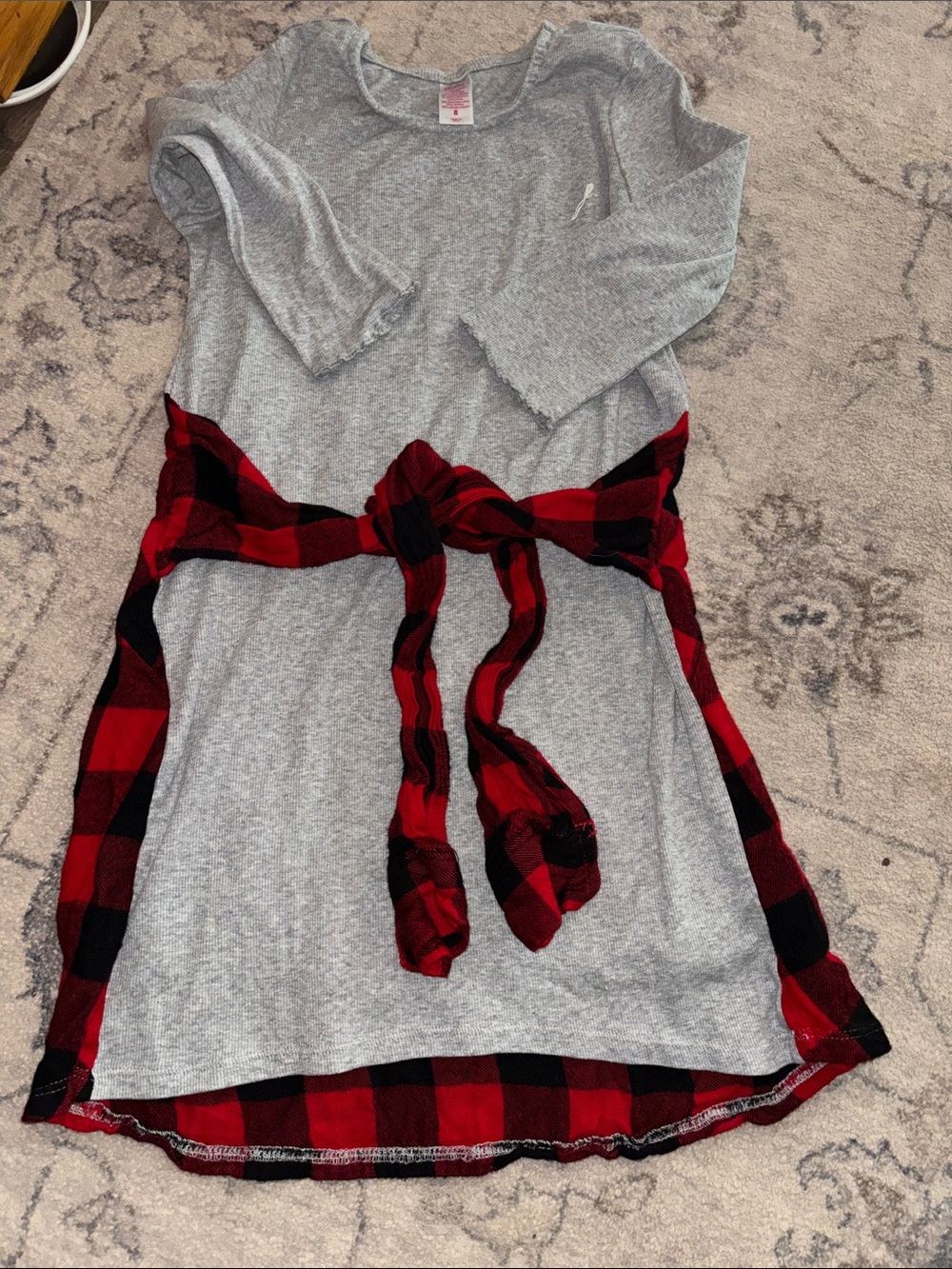 Justice Gray Casual Dress with Red & Black Plaid Accent